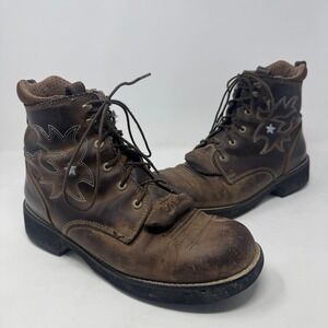 Ariat Probaby Lacer Boots Distressed Brown Leather Embroidered Women's Size 10 B